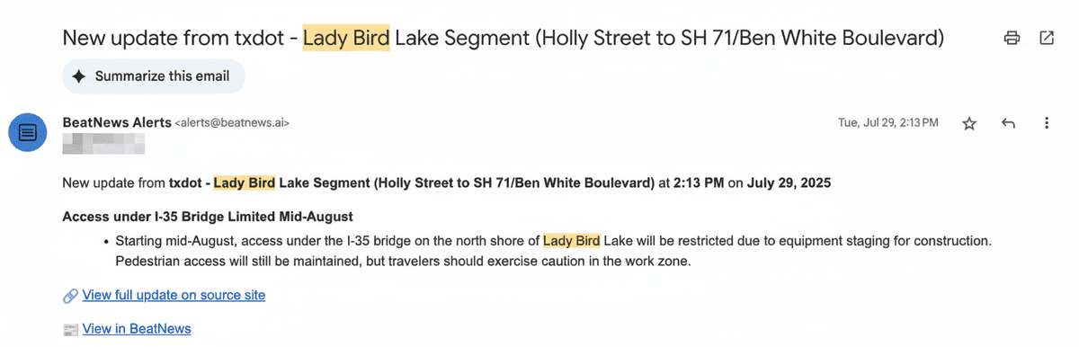 Email notification showing instant delivery to reporters